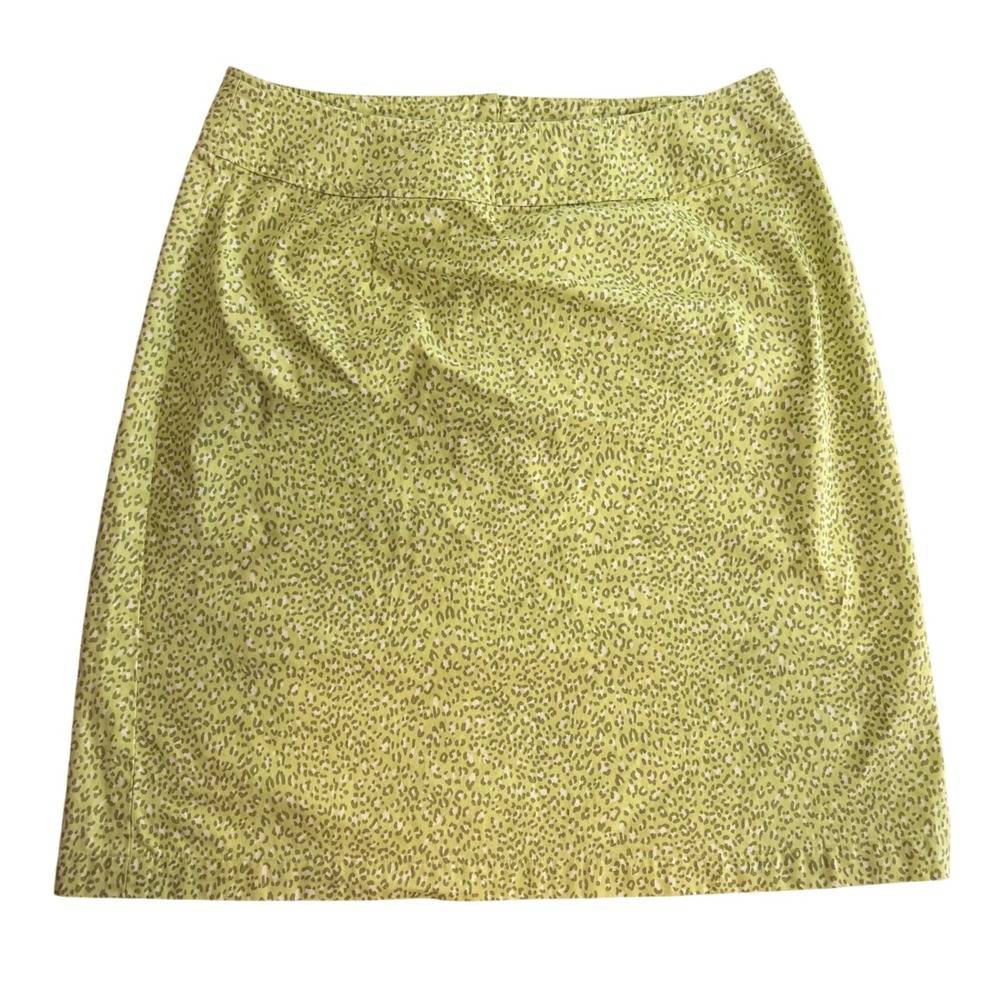 Talbots Skirt A-Line Cotton Leopard Animal Print Lime Green Womens 10